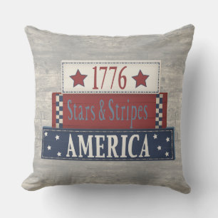Coussin Étoiles et bandes patriotiques 1776 Americana rust
