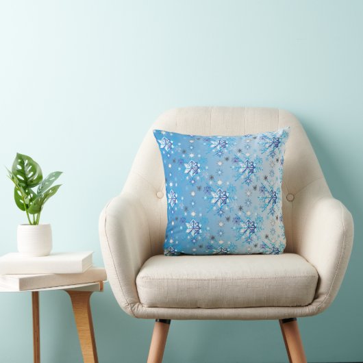 Coussin Étoiles et flocons de neige bleu et blanc complexe (Chaise)