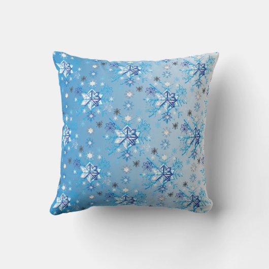 Coussin Étoiles et flocons de neige bleu et blanc complexe (Verso)