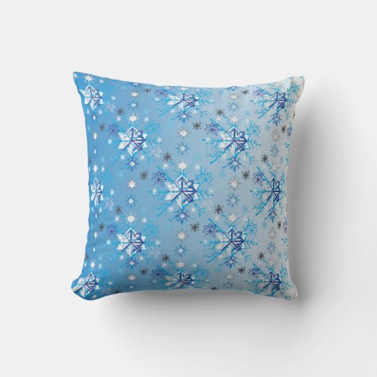Coussin Étoiles et flocons de neige bleu et blanc complexe (Recto)