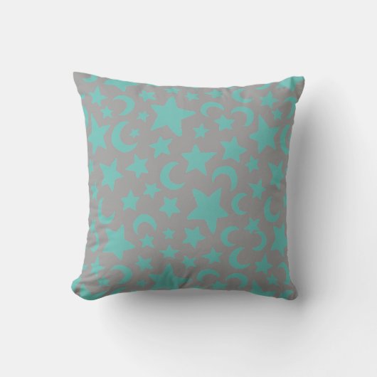 Coussin Étoiles et lunes grises et Turquoises (Recto)