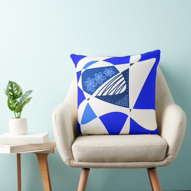 Coussin Étoiles Et Rayures Abstraites : Bleu Blanc (Chaise)