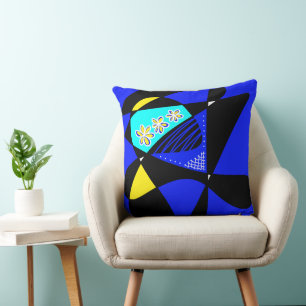 Coussin Étoiles Et Rayures Abstraites : Bleu Cyan Jaune No