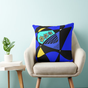 Coussin Étoiles Et Rayures Abstraites : Bleu Jaune Noir