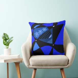 Coussin Étoiles Et Rayures Abstraites : Bleu Noir