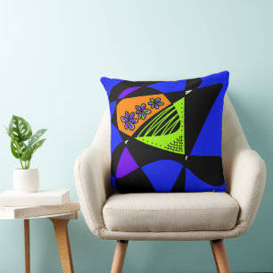 Coussin Étoiles Et Rayures Abstraites : Bleu Vert Orange