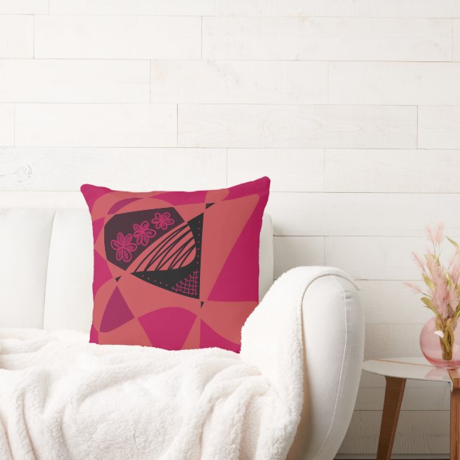Coussin Étoiles Et Rayures Abstraites : Corail Rose Noir (Canapé)