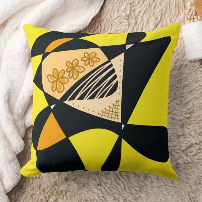 Coussin Étoiles Et Rayures Abstraites : Jaune Orange Noir (Couverture)