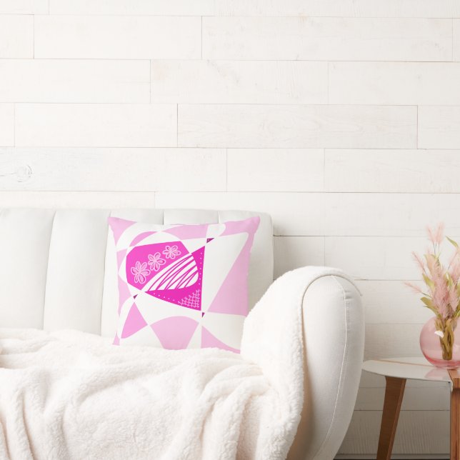 Coussin Étoiles Et Rayures Abstraites : Rose Blanc (Canapé)