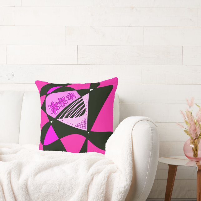 Coussin Étoiles Et Rayures Abstraites : Rose Noir (Canapé)