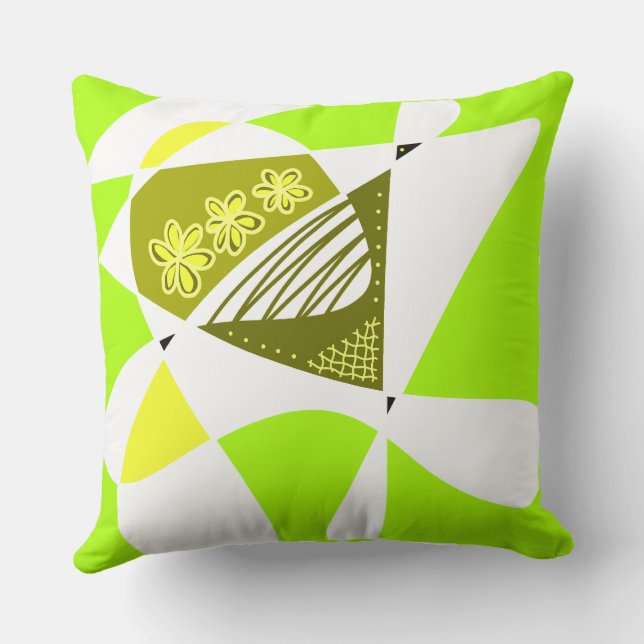 Coussin Étoiles Et Rayures Abstraites : Vert Olive Blanc (Verso)