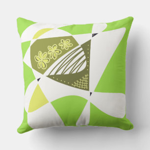 Coussin Étoiles Et Rayures Abstraites : Vert Olive Blanc 2