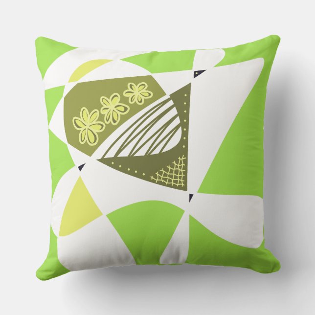 Coussin Étoiles Et Rayures Abstraites : Vert Olive Blanc 2 (Verso)