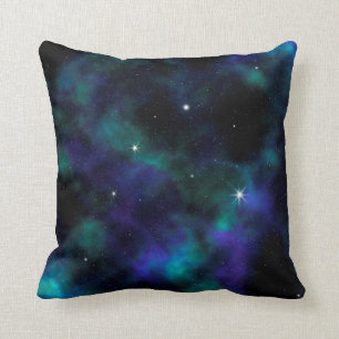 Coussin Etoiles galactiques bleues et vertes