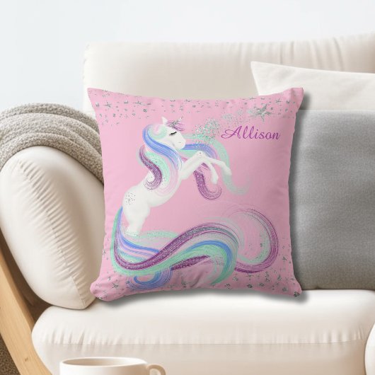 Coussin Étoiles Glittery Étincelle Unicorne rose