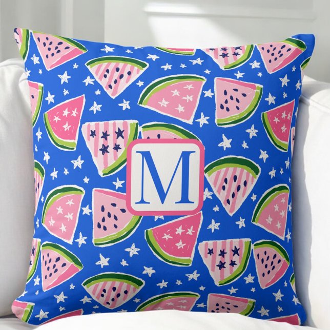 Coussin Etoiles Motifs Monogramme de pastèque rose (Créateur téléchargé)