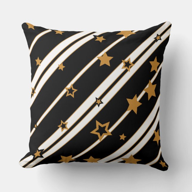 Coussin Étoiles Noires, Or et Blanches (Recto)