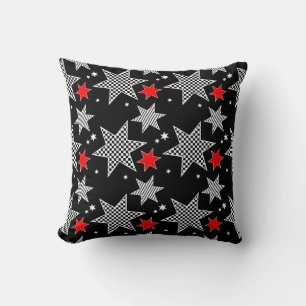 Coussin Étoiles noires, rouges et blanches