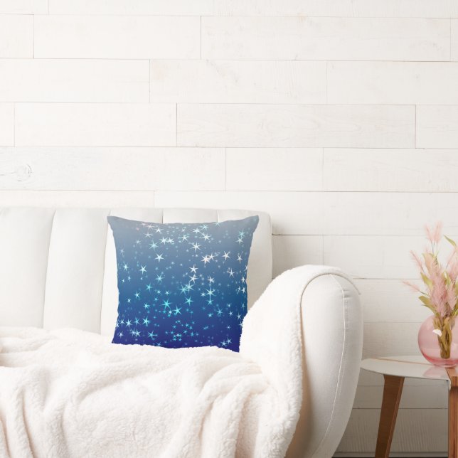 Coussin Étoiles Paillettes de Noël Ciel Bleu (Canapé)