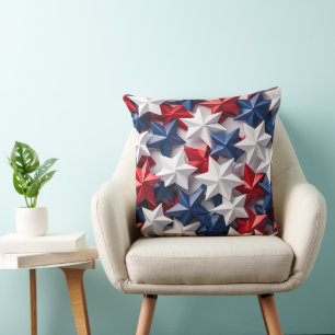 COUSSIN ÉTOILES PATRIOTIQUES ROUGE BLANC BLEU AMÉRICAIN