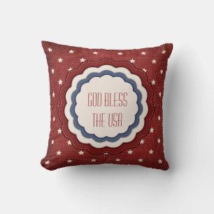 Coussin Étoiles patriotiques Rouge Blanc Bleu Dieu Béni US