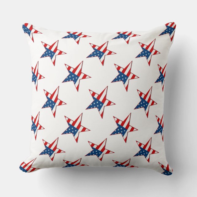 Coussin Étoiles Patriotiques Rouge Blanc & Bleu Jeter Orei (Recto)