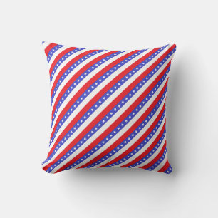Coussin Étoiles, rayures bleues rouges et blanches