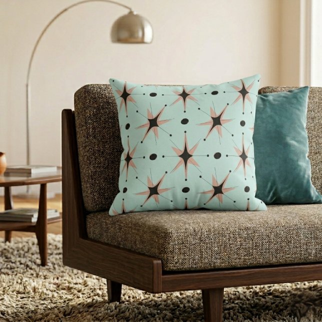 Coussin Étoiles Rétro Moderne de Milieu de Siècle Vert Mou (Créateur téléchargé)