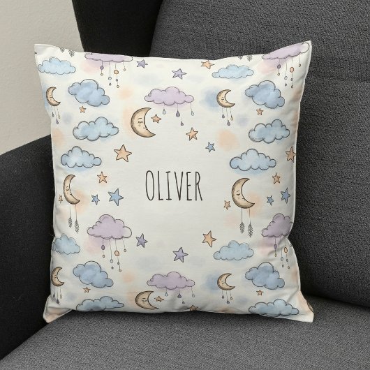 Coussin Étoiles rêveuses, lunes et nuages ​​duveteux 
