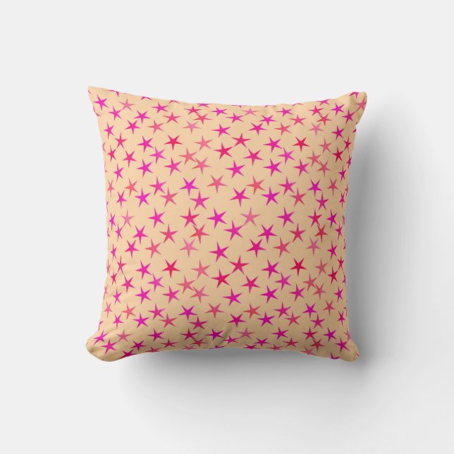 Coussin Étoiles satinées, teintes roses sur pêche (Recto)