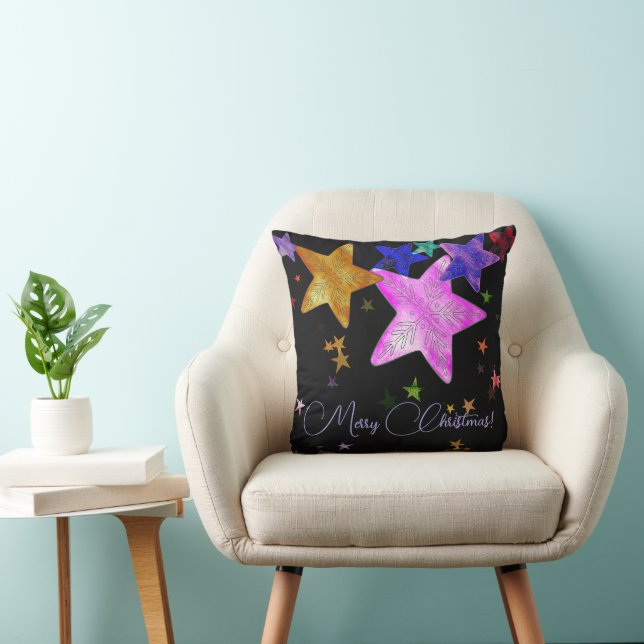 Coussin Étoiles scintillantes multicolores - Joyeux Noël ! (Chaise)