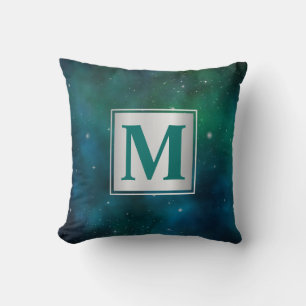 Coussin Étoiles scintillantes sur fond spatial bleu et ver