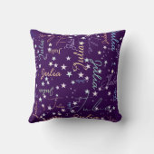 Coussin Étoiles sur violet répétant son nom (Verso)