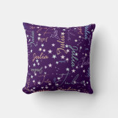 Coussin Étoiles sur violet répétant son nom (Recto)