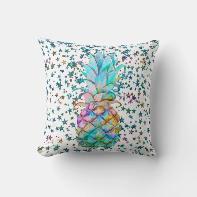 Coussin Étoiles Tropicales d'Ananas Couleur Éclaboussée (Recto)