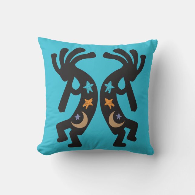 Coussin Étoiles turquoises et Lune Kokopelli Lance Oreille (Recto)