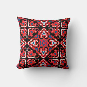 Coussin 💙 🖤 💔 Étonnant Azulejos rouge, bleu et noir