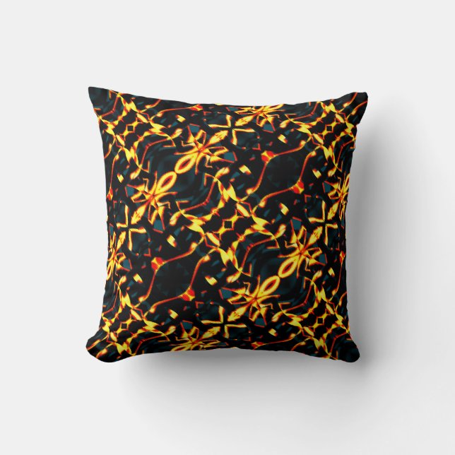 Coussin Etrange miroir rouge jaune, fonds cyano (Recto)