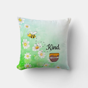 Coussin Être gentil Texte Floral Blanc & Vert Beau