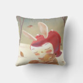 Coussin Étreinte forestière : Fille lapin serrant un petit (Verso)