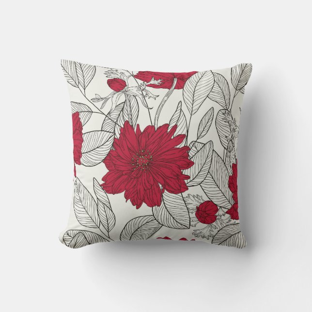 Coussin Eucalyptus Anemone Floral Line Art (Recto)
