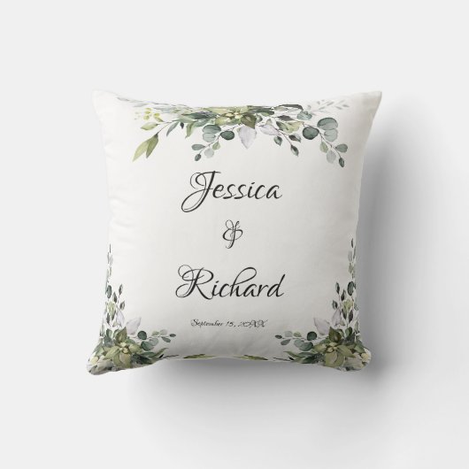 Coussin Eucalyptus Aquarelle Mariage lancer l'oreiller (Verso)