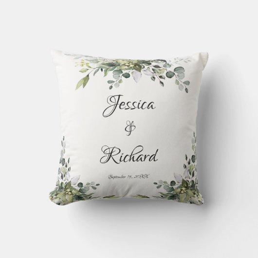 Coussin Eucalyptus Aquarelle Mariage lancer l'oreiller (Recto)