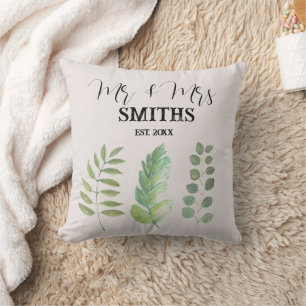 Coussin Eucalyptus Aquarelle Sage Botanique Vintage 
