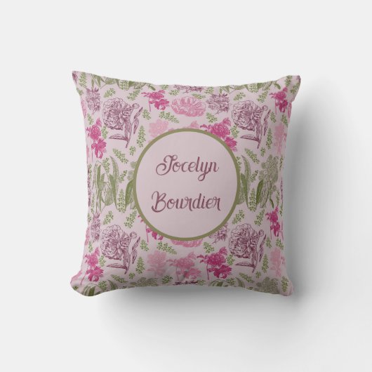 Coussin Eucalyptus de pivoine rose végétale personnalisée (Recto)