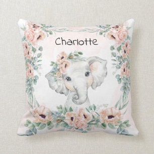 Coussin Eucalyptus Floral Elephant Baby Girl Nursery