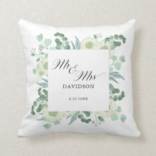 Coussin Eucalyptus Greenery M. et Mme Script Newlyweds