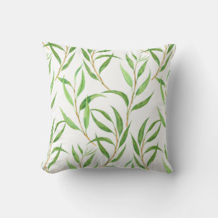Coussin Eucalyptus motif aquarelle sur blanc