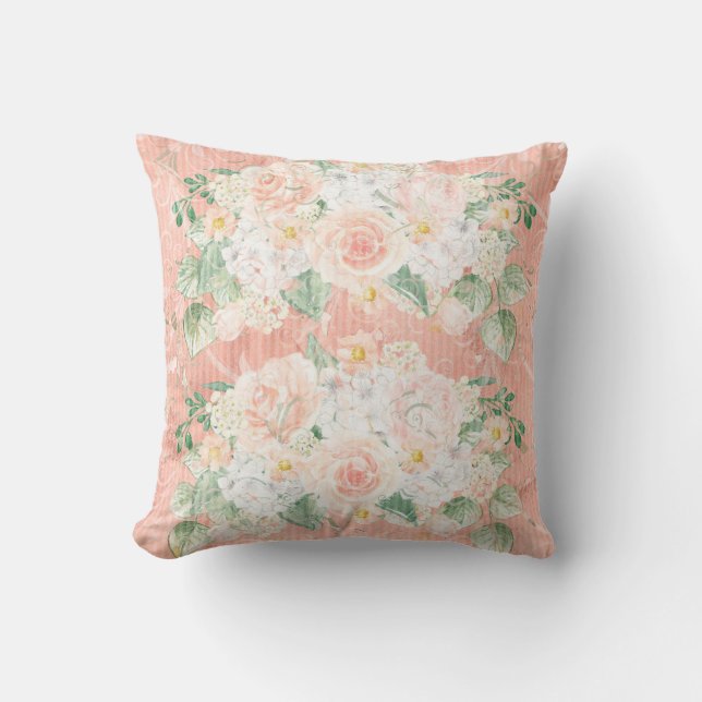 Coussin Eucalyptus Rustique Floral Green Peach (Recto)