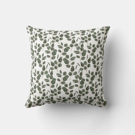 Coussin Eucalyptus Verdure Botanique Vert Blanc Tendance  (Verso)